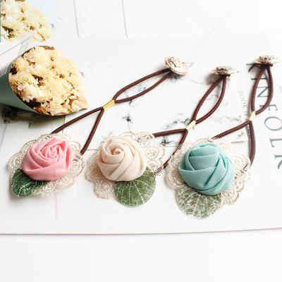 China 2021Amazon Hair Decoration Explosive Jewelry Handmade Hair Accessories Lace Up Silk Yarn Leaf Rose Flower Hair Tie Hair Rope for sale