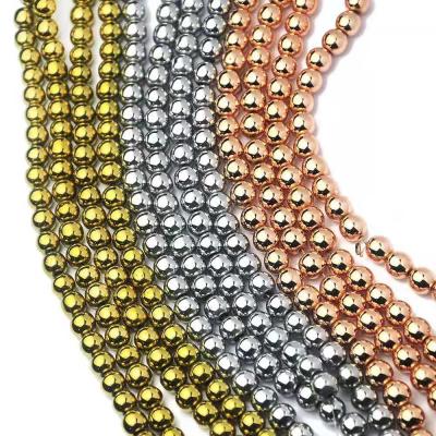 China TRENDY 2021Natural Hematite Loose Beads Plating-Hematite Terahertz Golden Round Beads DIY Stones For Jewelry Making for sale