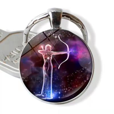 China Metal 2021European and American Zodiac Capricon Taurus Scorpio Time Gemstone Keychain Key Ring Jewelry for sale