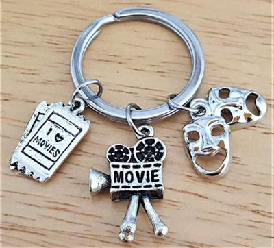 China 2021 Hollywood Film Face Tragedy Comedy Retro Metal Projector Key Chain For Movie Fun Creative Lucky Gift for sale