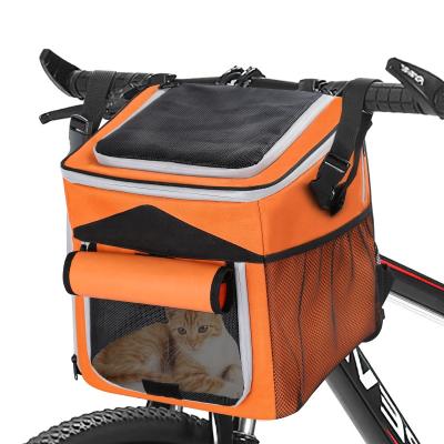 China Stored Folding Pet Bicycle Front Bag Cat Pet Travel Backpack Dog Bike Basket Pet Carrier for sale