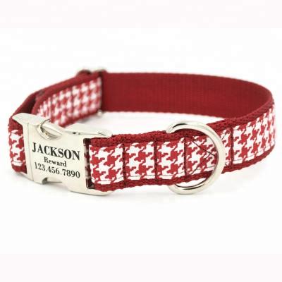 China Padded Tracking To Engrave ID Dog Collar Logo Metal Buckle Custom Jacquard Dog Collar for sale