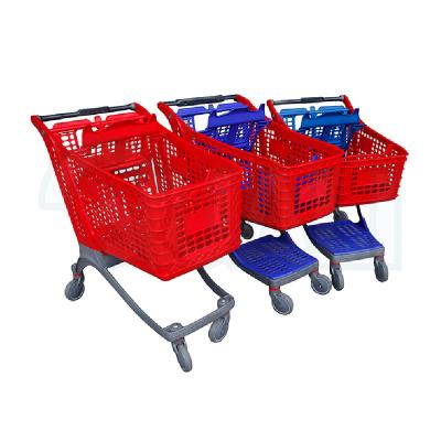 China 100% Metal Frame Folding Recyclable Plastic Supermarket Trolley 180L Shopping Trolley Wrapped Shopping Cart for sale