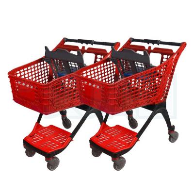 China 200L Plastic Material Supermarket Folding Shopping Trolley With Logo On Handle Customized for sale