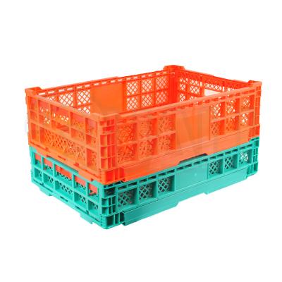 China Eco-Friendly Collapsible Plastic Folding Fruit Crate Storage Supermarket Raw Material Food Carrier Basket Bins Stackable Bins Case for sale