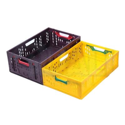 China Plastic Vegetable Crate Two Handles New Eco-Friendly Raw Material Design Folding Crate Food Wholesale Turnover Box for sale