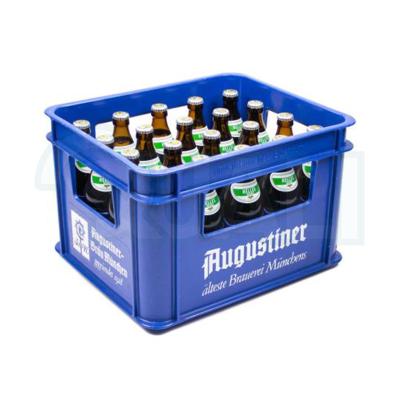 China Plastic Strong Box Bottler Storage Crate For Beer Bottles Green Crate Lightweight Unique Liquor Bottles Crate for sale