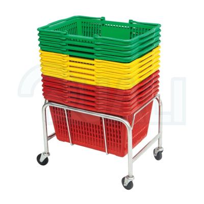 China Supermarket shopping mall pure red color raw material shopping basket supermarket plastic basket with handle for sale