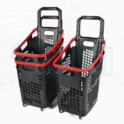 China 2022 Euro Supermarket New Style Plastic Shopping Cart Rolling Cart With Four Wheels for sale