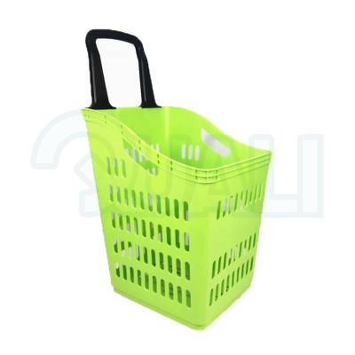 China Supermarket Retail Shopping Cart On Wheels With Long Handle Durable Rolling Basket With Four Casters for sale