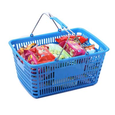 China Supermarket Plastic Shopping Basket Perfect Small Plastic Basket For Plastic Retail Stores With Metal Handles for sale