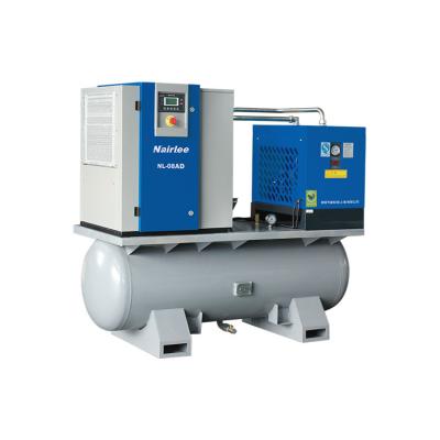 China OIL-LESS 10hp 7.5kw 0.4-1.1m3/min combined screw compressor with 360L air tank for sale