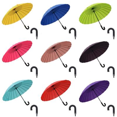 China Modern 24k Flowering in contact with water Custom logo auto open straight wooden hook handle umbrella with high quality for sale