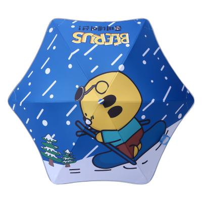 China Modern Children kids Cute cartoon Umbrella with round corner and reflective stripe 19 inch 6 ribs manual open for sale