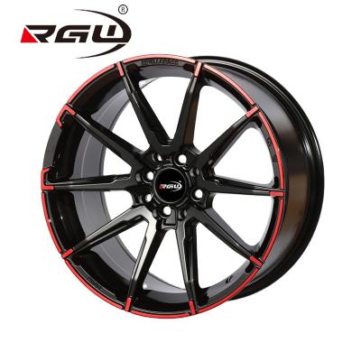 China 15 Inch T45 Aluminum Car Wheel Edges New Designs Machine Black Face Inner Red Edge Aluminum Alloy Cheap Car Wheels for sale