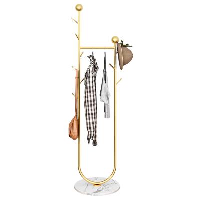 China Bedroom Hotel Clothing Store Wholesale Customized Expandable Hat Coat Rack Gold Floor Standing Hanger Clothes Rack for sale