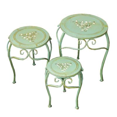 China Wedding Hot Used Factory Sales Antique Green Wrought Iron Metal Flower Stand Planter Stand Shelf for sale