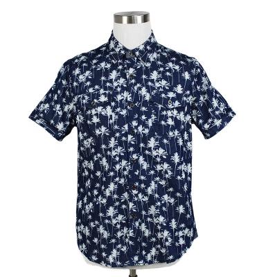 China Breathable Fashion Mens Denim Shorts Sleeve Shirts White Floral Print Shirt for sale