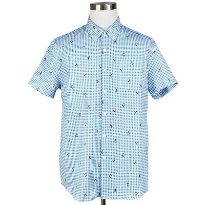 China Breathable Floral Printed Penguin Pattern Mens Short Sleeve Cotton Shirt for sale