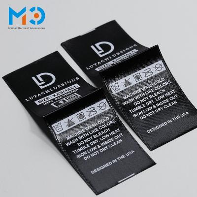 China Washable Luxury Custom Personalized Clothing Labels Printed Black Silk Ribbon Label Washing Care Label Printing For Clothing for sale