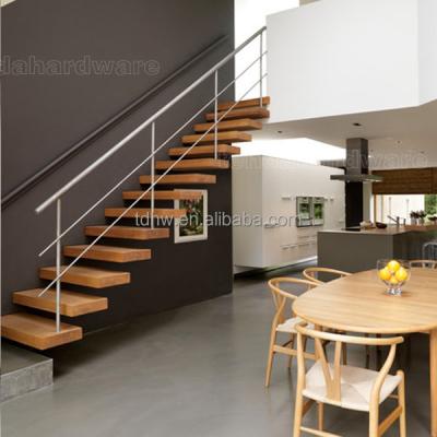 China Teak tread indoor floating staircase with metal raiing for sale