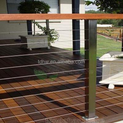 China Residential Square Fence Stainless Steel Post Wire Railing With Timber Railing for sale