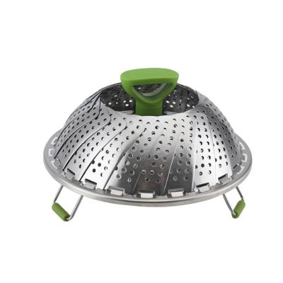 China Expandable Stainless Steel Collapsible Vegetable Steamer Basket Tow Stocked Size To Fit Various Size Pot for sale