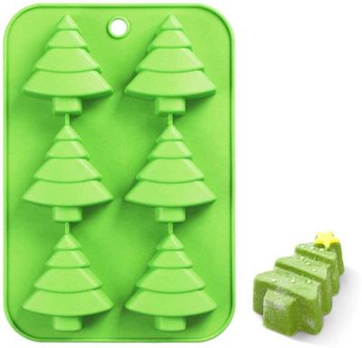 China Stocked Pan Chocolate Ice Cube Tray DIY Mold 6 Christmas Tree Silicone Cake Baking Mold Handmade Soap Molds Cake Biscuit for sale