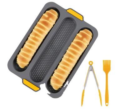 China Stocked 3pcs French Loaf Mold Set Multifunctional Food Grade Silicone French Loaf Mold Non Stick Pan Three Wave Loaves Loaf Bake Mold for sale