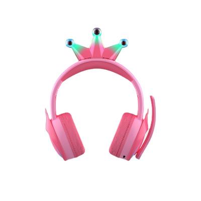 China 85dB Earphone Hearing Protection Cute Crown LED BT Kids Earphone Wireless Cute Headset Earbuds for sale