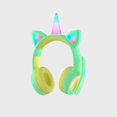 China Earphone Wired Cute Kids Headset 85db Headphones Cat Ear Unicorn Pink Girl Headband Wireless Cable Stereo Earphone for sale