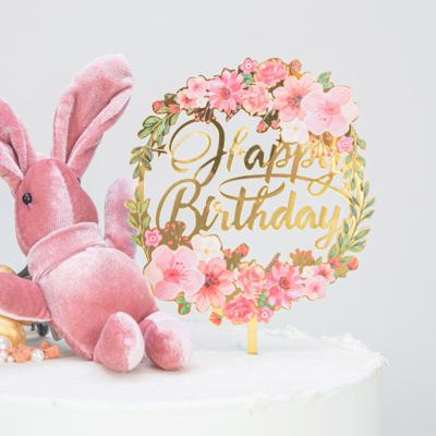 China Party Decoration Supplies Attractive Floral Happy Birthday Cake Toppers Designs Made Of Quality Acrylic Perfect For Cake Decorations for sale