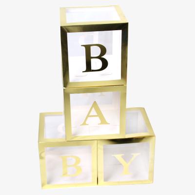 China Hot Selling Gold Baby Box Balloon Box News Design Baby Shower Recyclable Transparent Box Decorations Baby Gift for sale