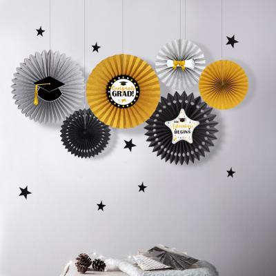 China Hot Sale Graduation Party Black, Silver Yellow Graduation Party Paper Flower Fan Set Graduation Party Supplies For 2020 Graduation Decorations for sale