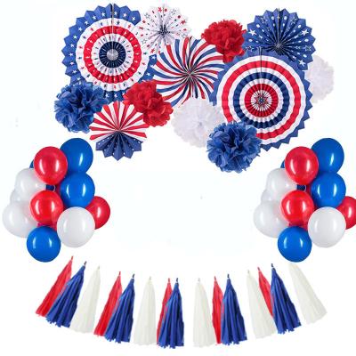 China Festival Decoration Independence Day Patriotic Decorations Fans Party Red White Blue Hanging Paper Decor Supplies National Day for sale