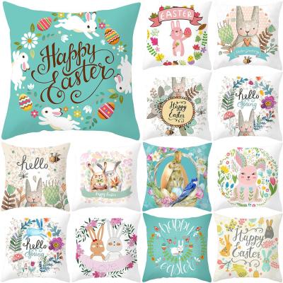 China Happy Easter Cushion Cover Rabbit Eggs Easter Decoration Tile Decorative Easter Pillow Case Cushion Cover For Easter Decoration for sale