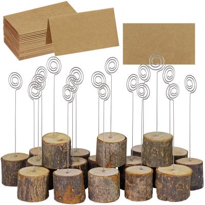 China Rustic Wooden Table Number Holder 20 Pcs Place Card Holders With Swirl Wire Bark Note Holder Wedding Table Number Holder for sale