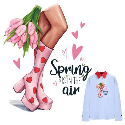 China Free Shipping Soft Touch Spring Iron On Washable Sticker Vinyl Girl Boot Flower Garment DIY Heat Transfer Accessory For Fabric Clothing for sale