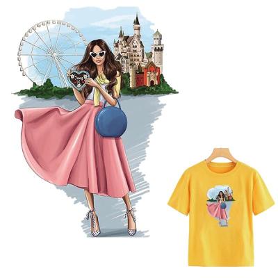 China Washable Castle Princess Girl Patch For Clothes DIY Heat Transfer Easy Print On T-Shirt Clothes Sweater Garment Washable Thermal Sticker for sale