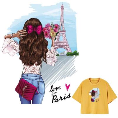 China Favorite Stripe Bachelor's Patch Accessories Girl Paris Love Handmade Stickers Thermal Garment Washable DIY Transfer On Clothes for sale