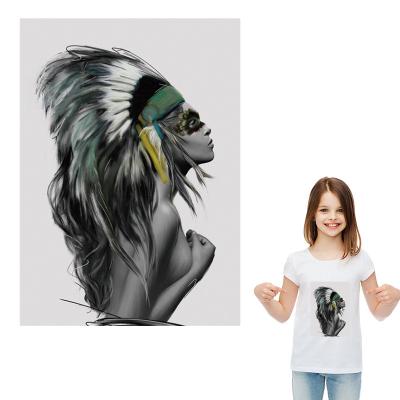 China Feather Washable Indian Sexy Girl DIY Sticker DIY Garment Heat Transfer Print On T-shirt Dresses Washable Sweater Iron On Patches for sale