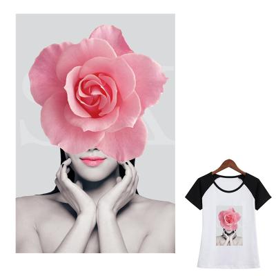 China Washable Beauty Lady Flower Patches For Clothes Decoration Garment Washable DIY Heat Transfer Print On T-Shirt Dresses Sweater Stripe for sale