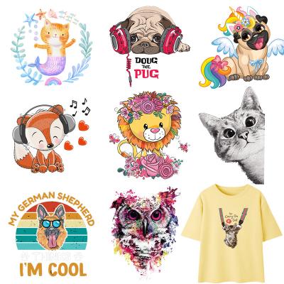 China 2022 New Washable Animal Cartoon Cute Dog Cat Fox Heat Transfer Tops Apparel Patches Appliqued DIY Fashion Vinyl Iron On Stickers for sale