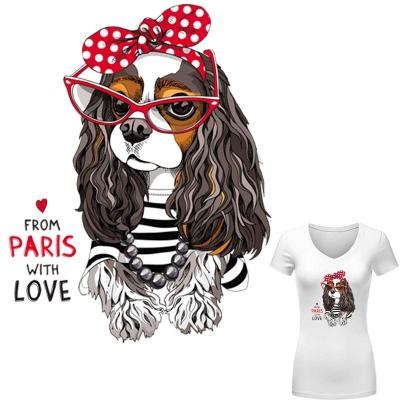 China Love Paris Dog Washable Iron-on Tops Stickers DIY Vinyl Appliqued Heat Transfer Fashion Clothes Patch High Quality On T-Shirt Jeans for sale