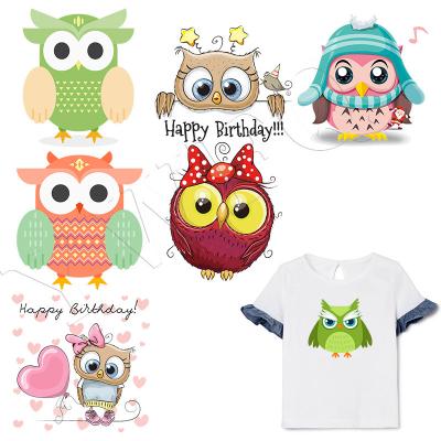 China Washable Cute Cartoon Little Owls Set Sticker Badges Tops DIY Handmade Heat Transfer Appliqued Vinyl Patches Easy Copy By Household Irons for sale