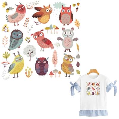 China Washable Cartoon Patch Little Owls Set Washable DIY Handmade Thermal Transfer Stripe Bachelor Clothes Stickers Iron On Baby Shirt for sale