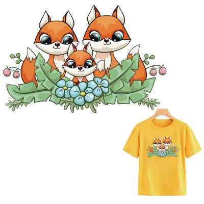 China Fox Family Pattern Washable Stickers On Fabricvinyl Appliqued Diy Tops Heat Transfer Fashion Cartoon Animal Iron On Patch for sale