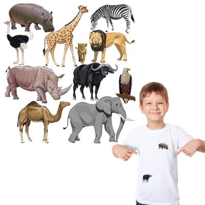 China Lovely Soft Touch Stickers Elephant Giraffe Rhinoceros Animal Heat Transfer Patches For Kids Clothes T-shirt Transfer Printing for sale