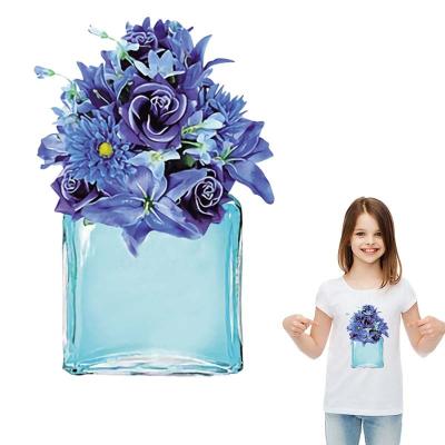 China 2022 Washable New Perfume Blue Flower Patches Heat Transfer Appliqued Tops DIY Vinyl Fashion Sticker On Clothes Girl T-shirt Jackets for sale