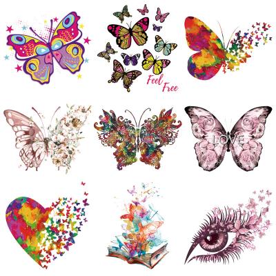 China Wholesale Soft Touch Colorful Butterfly Set DTF Vinyl Heat Transfer Printing Design Fashion DIY Iron On Sticker For T Shirts for sale